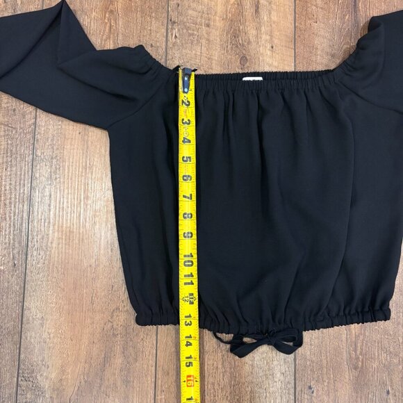 Aritzia Wilfred Eleanora Blouse Top Size XS Black Cropped Off Shoulder Tie Front - Picture 8 of 9
